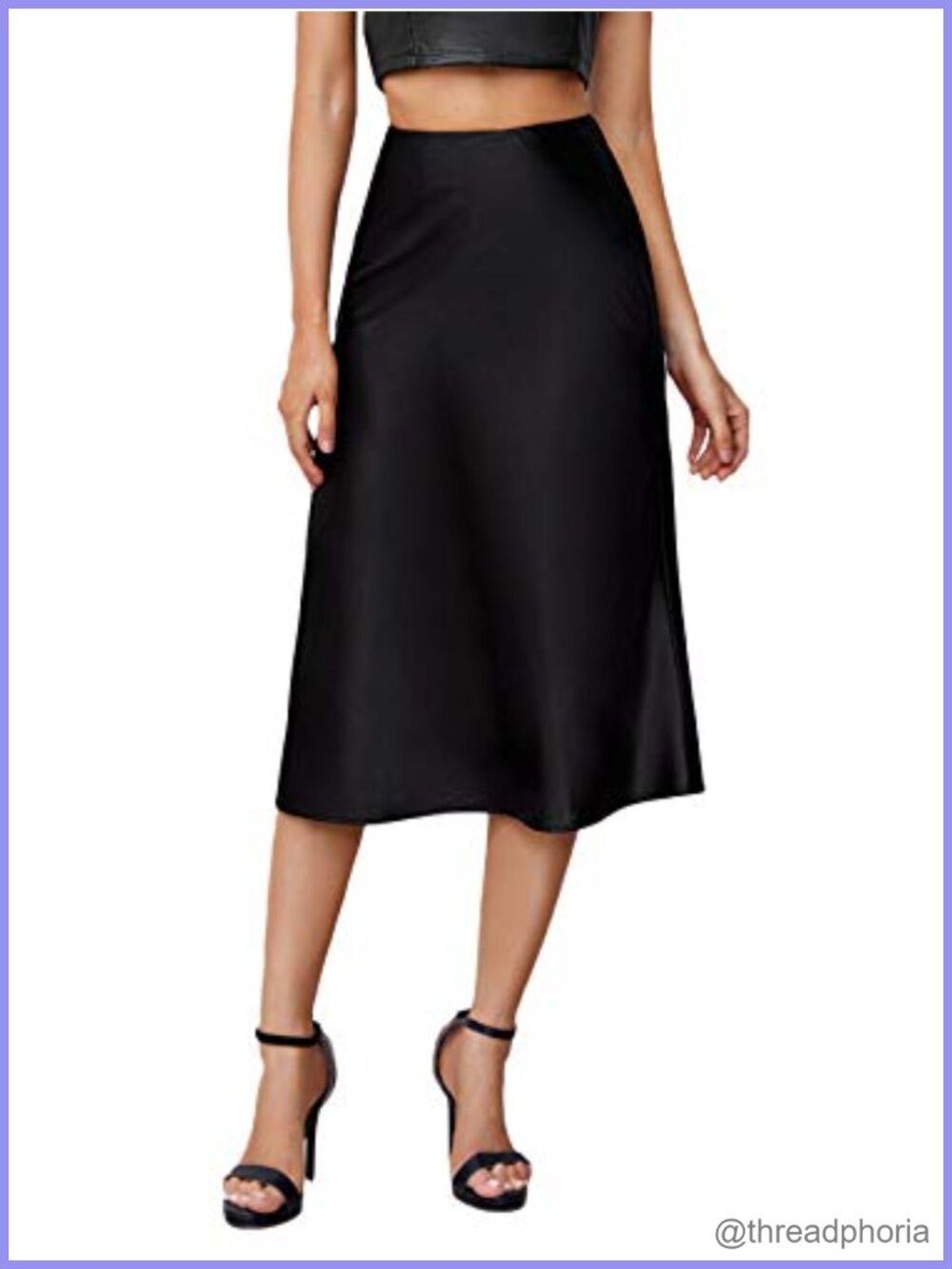 High Waist Satin A Line Flared Midi Skirt Zip Closure